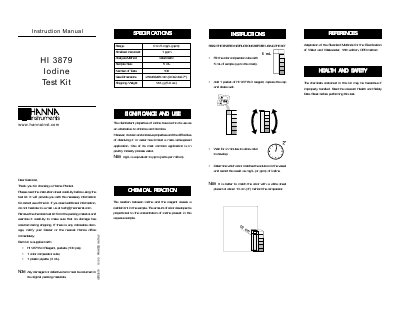 Hanna Instruments HI 3879 Iodine Test Kit Instruction Manual - cover page