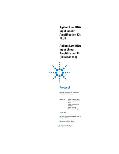 Agilent Low RNA Input Linear Amplification Kit PLUS Protocol Version 4.0 - cover page