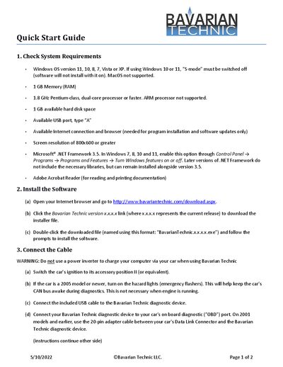 Bavarian Technic Diagnostic Tool Quick Start Guide - cover page