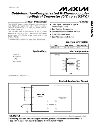 Maxim MAX6675 Cold-Junction-Compensated K‑Thermocouple‑to‑Digital Converter Datasheet - cover page