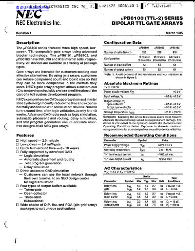 NEC PB6100 Gate Array Datasheet - cover page