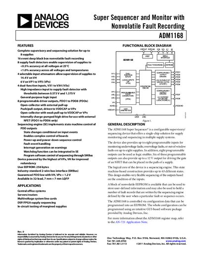 Analog Devices ADM1168 Super Sequencer and Monitor Handbook - cover page