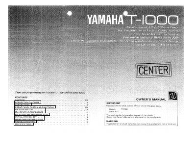 Yamaha T-1000 AM/FM Stereo Tuner Owner's Manual