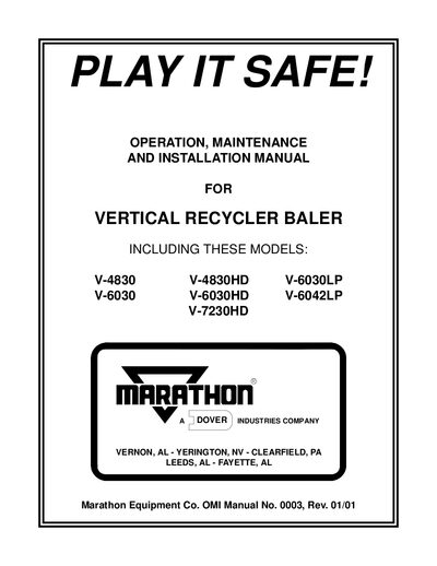 Marathon Vertical Baler V-4830 Series Operation, Maintenance & Installation Manual - cover page