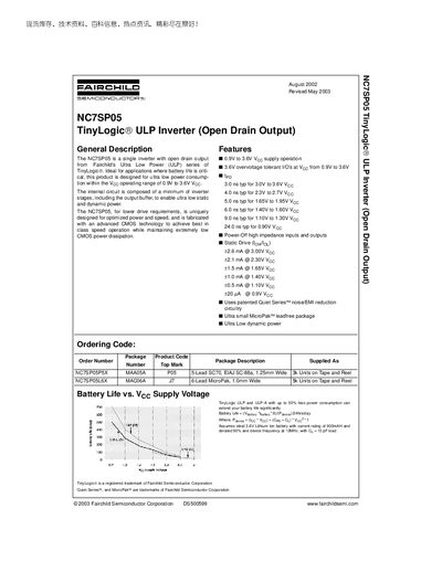 Fairchild NC7SP05 TinyLogic ULP Inverter Datasheet - cover page