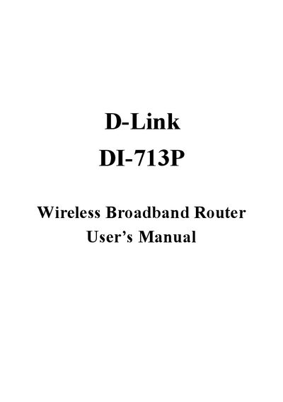 D-Link DI-713P Wireless Broadband Router User Manual - cover page
