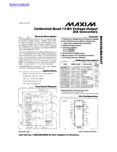 Maxim MAX526/MAX527 12‑Bit Voltage‑Output DAC Datasheet - cover page