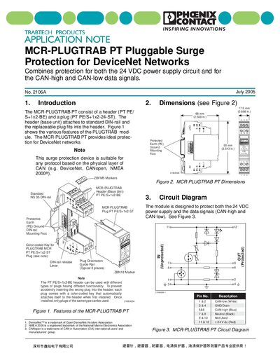 Phoenix Contact MCR-PLUGTRAB PT Surge Protection Module Application Note - cover page