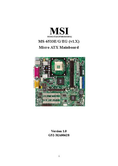 MSI MS-6533E/G/EG Micro ATX Mainboard User Manual - cover page