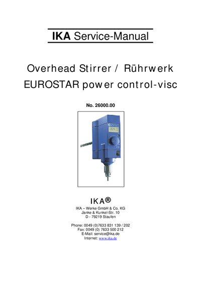 IKA EUROSTAR Power Control-Visc Overhead Stirrer Service Manual - cover page