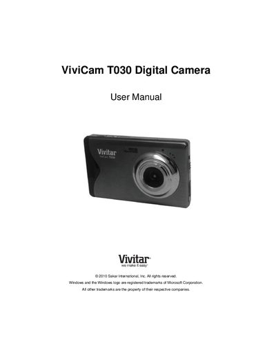 Vivitar T030 Digital Camera User Manual - cover page