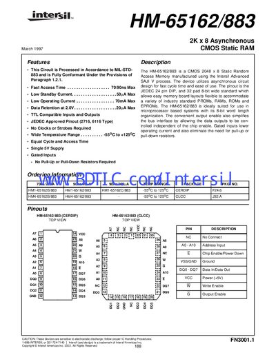 Intersil HM-65162/883 Datasheet - cover page