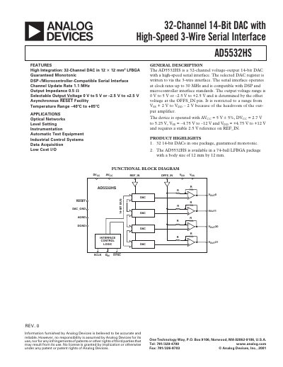 Analog Devices AD5532HS 32‑Channel 14‑Bit DAC Datasheet - cover page