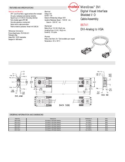 MicroCross 88741 DVI‑Analog to VGA Cable Assembly Datasheet - cover page