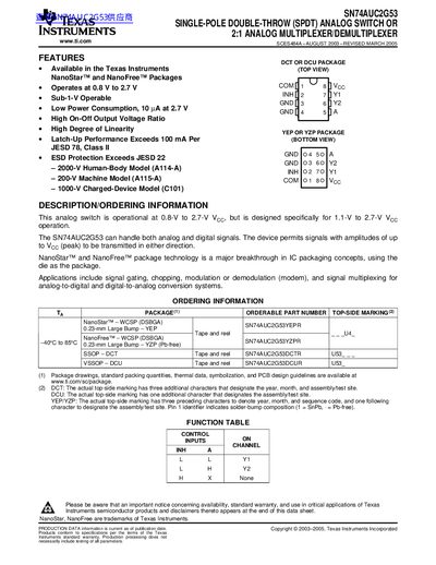 Texas Instruments SN74AUC2G53 SPDT Analog Switch Datasheet - cover page