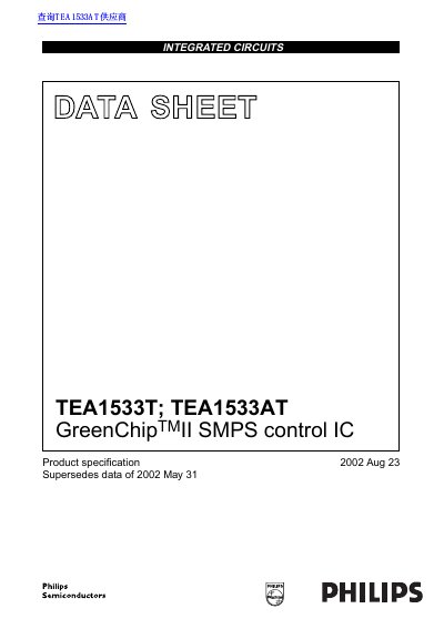 Philips TEA1533T/TEA1533AT GreenChip II SMPS Control IC Datasheet