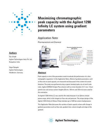 Agilent 1290 Infinity LC Peak Capacity Application Note - cover page