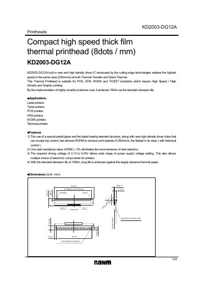ROHM KD2003-DG12A Printhead Datasheet - cover page