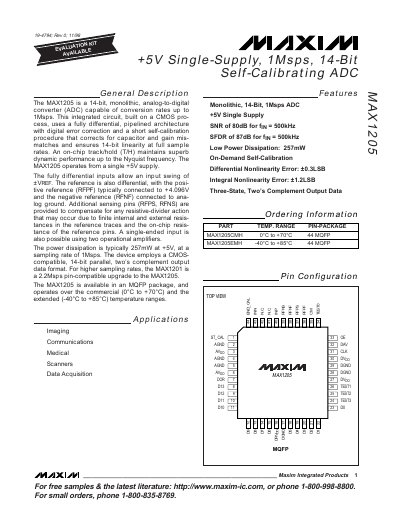 Maxim MAX1205 14‑Bit 1Msps Single‑Supply ADC Handbook
