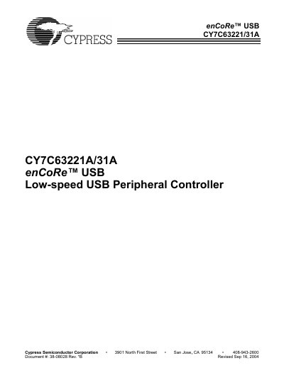 CYPRESS CY7C63221A/31A enCoRe USB Low-speed USB Peripheral Controller Manual