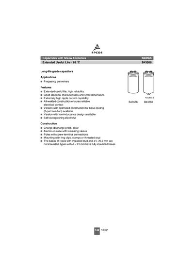EPCOS KAL0567-B B43566 B43586 Long-life Grade Capacitors Datasheet - cover page