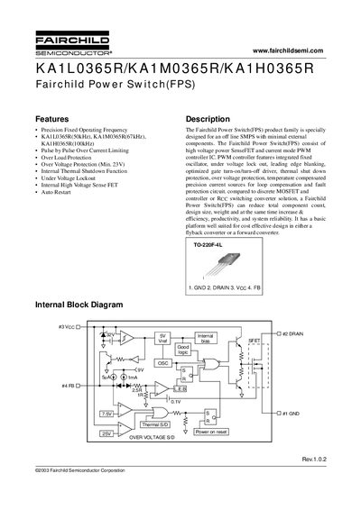 Fairchild KA1L0365R/KA1M0365R/KA1H0365R Power Switch Datasheet