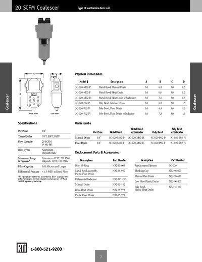Coalescer 20 SCFM Parts List - cover page