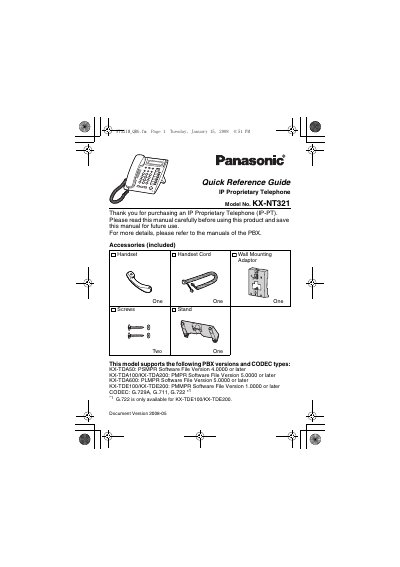 Panasonic KX-NT321 IP Proprietary Telephone Quick Reference Guide - cover page