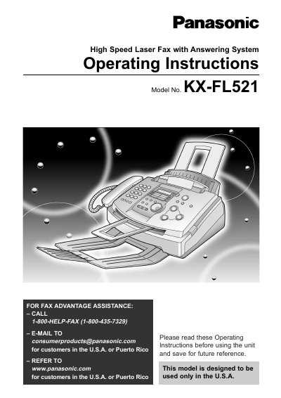 Panasonic KX-FL521 High Speed Laser Fax Operating Instructions