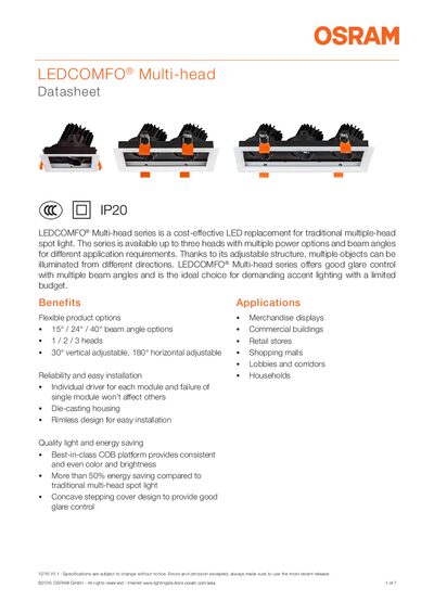 OSRAM LEDCOMFO® Multi-head LED Datasheet - cover page