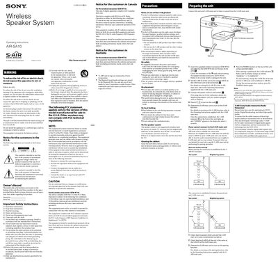 Sony AIR-SA10 Wireless Speaker System User Manual - cover page