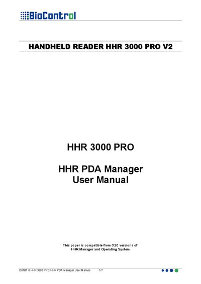 HHR 3000 PRO V2 PDA Manager User Manual - cover page