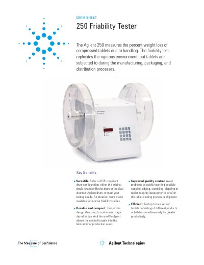 Agilent 250 Friability Tester Data Sheet - cover page