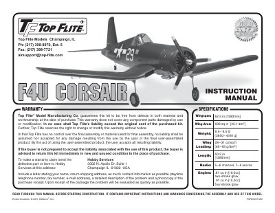 Top Flite Gold Edition 1/8th-scale F4-U Corsair .60 ARF Instruction Manual - cover page