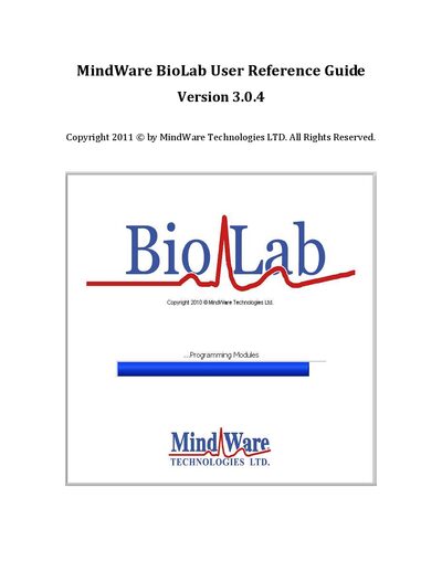 MindWare BioLab 3.0.4 User Guide - cover page