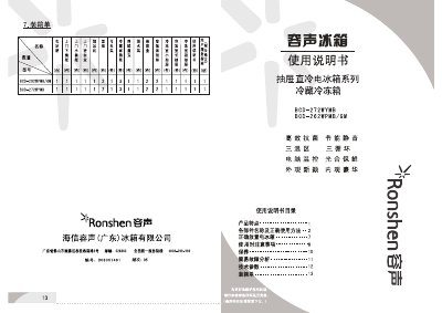 Ronshen BCD-272WYMB / BCD-262WPMB/GM Refrigerator User Manual - cover page