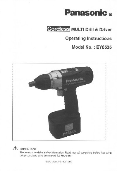 Panasonic EY6535 Cordless Driver/Drill User Manual - cover page