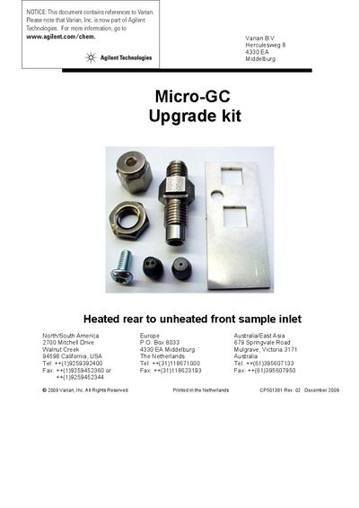 Agilent Micro-GC Upgrade Kit Installation Guide - cover page