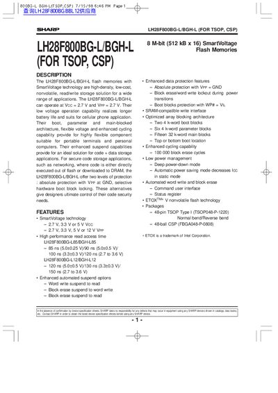 Sharp LH28F800BG-L/BGH-L Flash Memory Datasheet