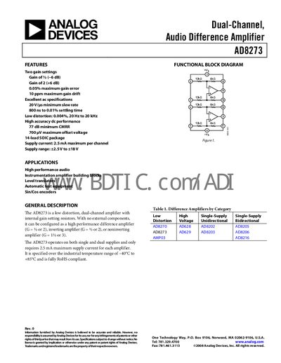 Analog Devices AD8273 Datasheet - cover page