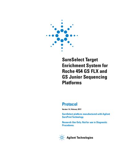 Agilent SureSelect Target Enrichment for Roche 454 GS FLX GS Junior Sequencing Platforms Manual - cover page