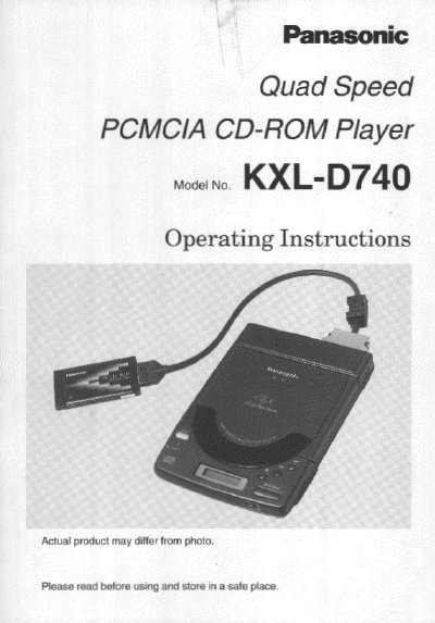 Panasonic KXL-D740 Quad Speed PCMCIA CD-ROM Player Operating Instructions - cover page