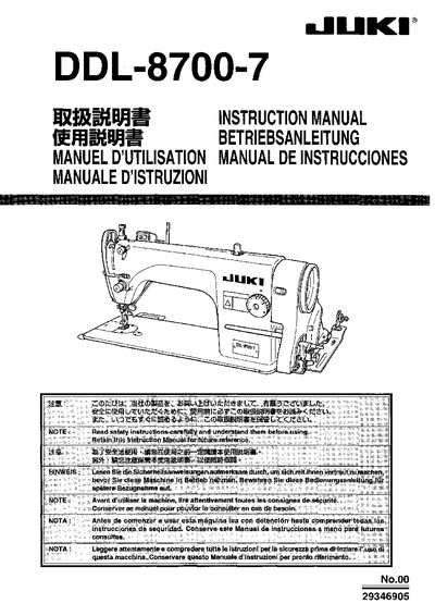 Juki DDL-8700-7 Sewing Machine Instruction Manual