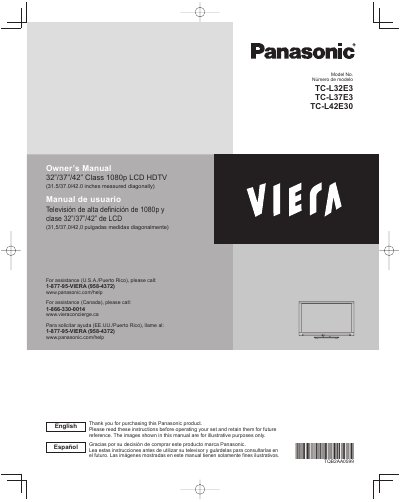 Panasonic TC-L32E3/TC-L37E3/TC-L42E30 LCD HDTV User Manual - cover page