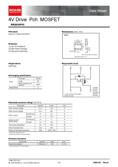 ROHM RRQ030P03 Datasheet - cover page