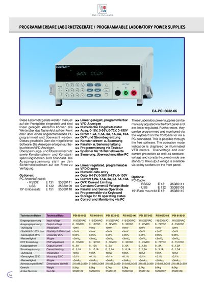 EA EA-PSI 6032-06 Laboratory Power Supply Technical Data - cover page
