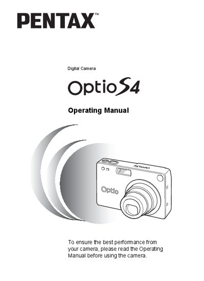 Pentax Optio S4 Digital Camera Operating Manual - cover page