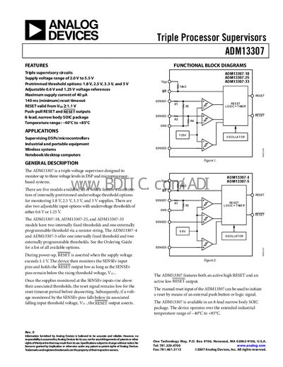 Analog Devices ADM13307 Triple Voltage Supervisor Datasheet - cover page