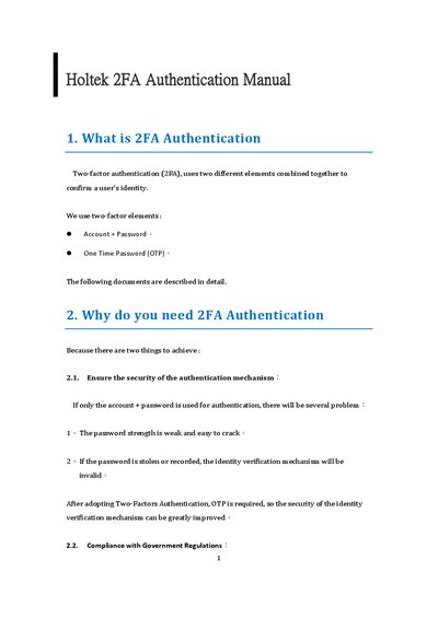 Holtek 2FA Authentication Manual - cover page