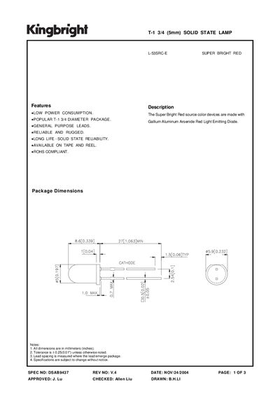 Kingbright L-53SRC-E Super Bright Red LED Datasheet - cover page